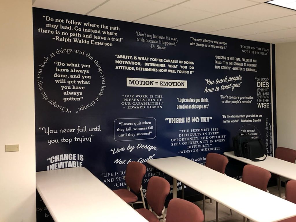 Corporate wall graphics installed in commercial office conference room
